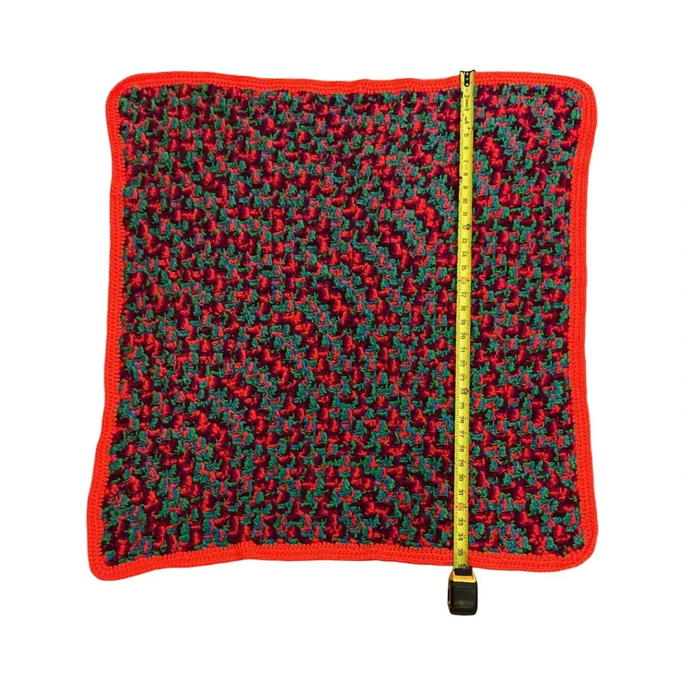 Handmade Vintage Crochet Lap Blanket Afghan Multi Color Orange Border‎ 32x34